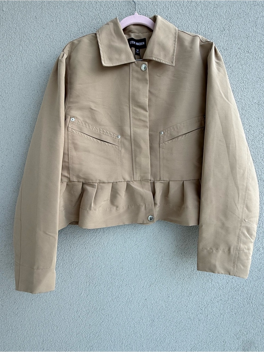 Steve Madden Tan Cropped Utility Jacket with Peplum Hem